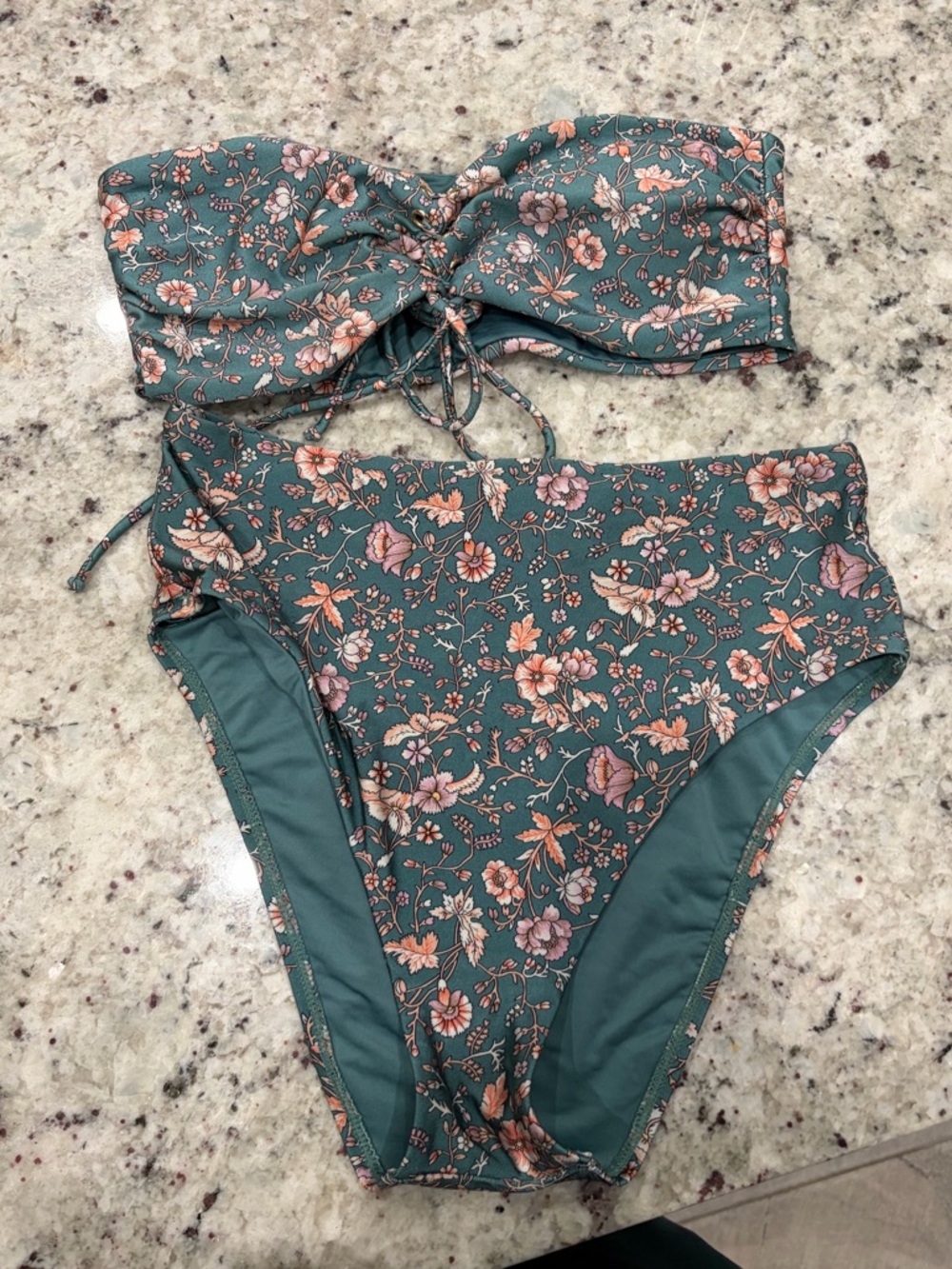 Chelsea & Violet Teal Floral High Waisted Two-Piece Swim Set